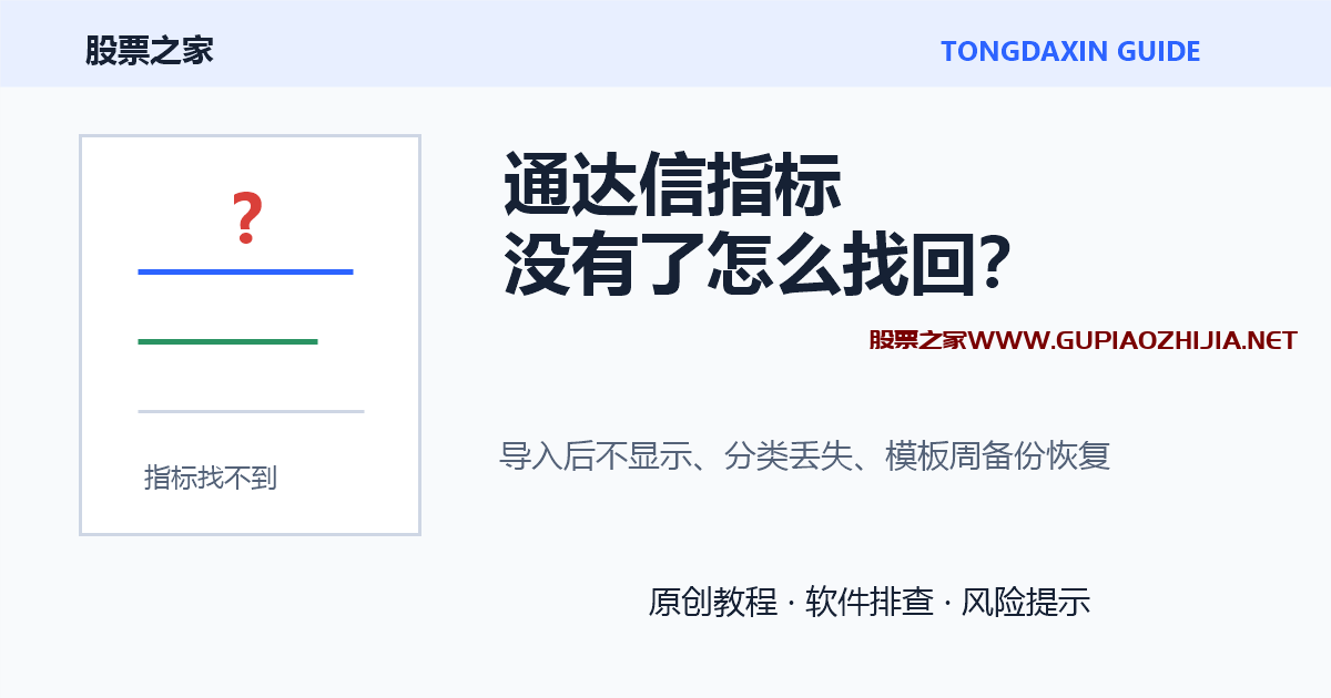 通达信指标没有了怎么找回?导入后不显示与调出排查教程插图 通达信指标没有了怎么找回教程封面,说明导入后不显示、分类丢失和备份恢复排查